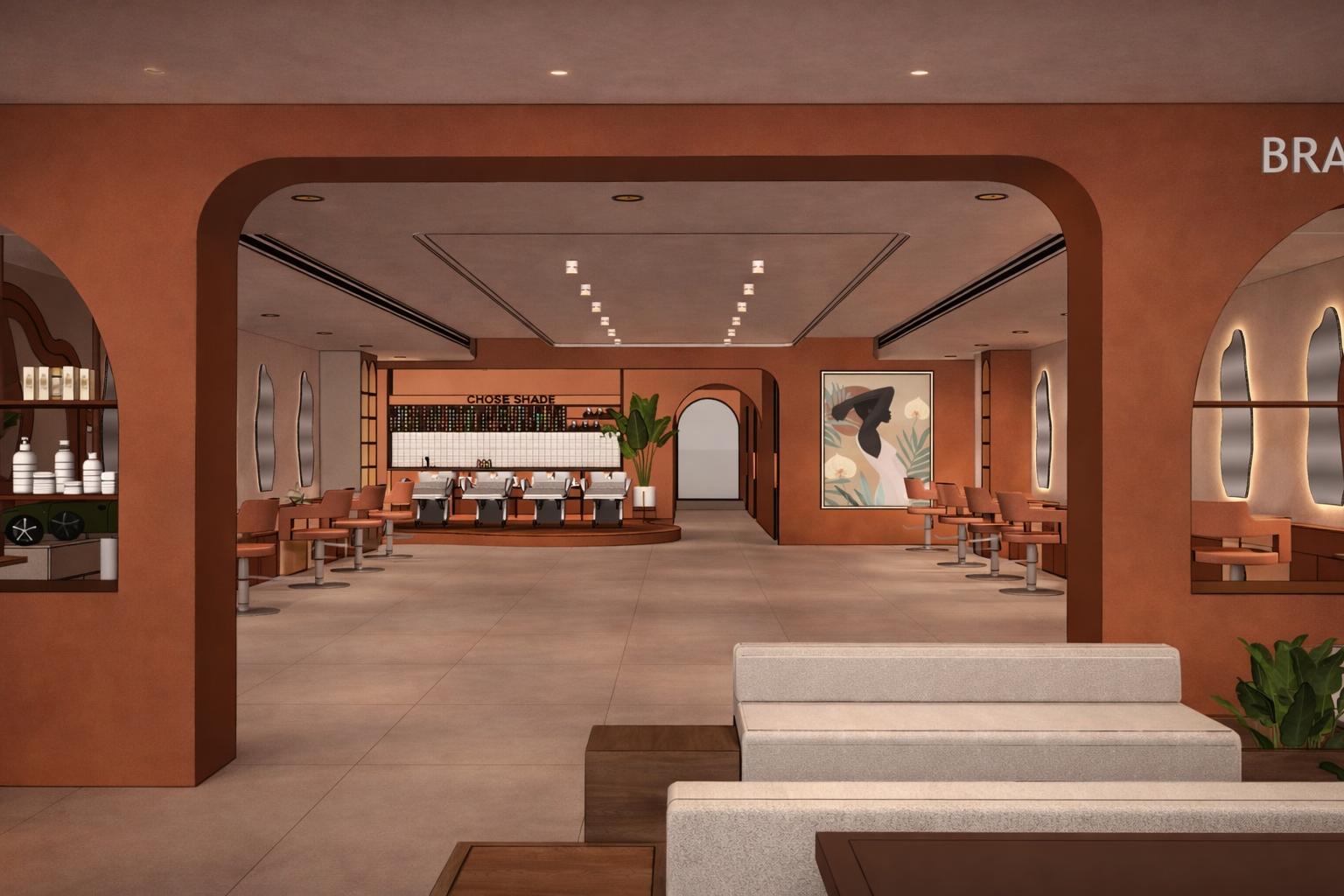 The view through the lobby arches into the salon floor