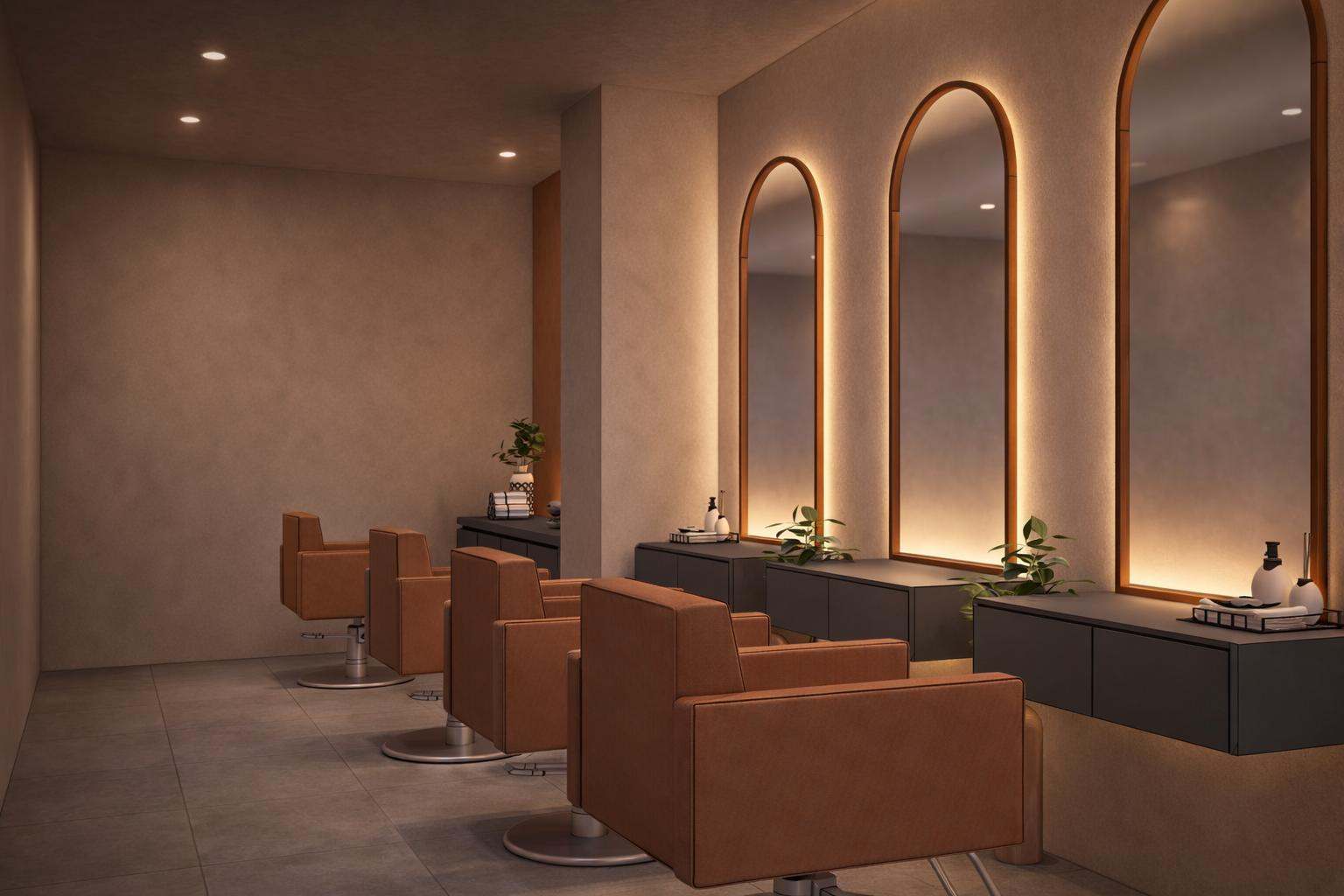 Treatment room seating under halo-lit arches